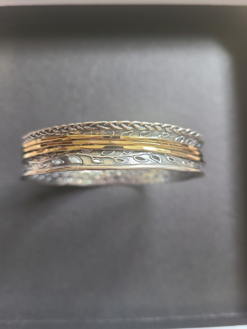 Or Paz - Mixed Metal Braided and Filigree Spinner Bangle - Gold & Silver